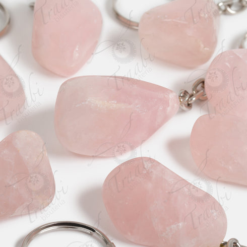 Llavero de piedra Cuarzo rosa paquete de 25 piezas