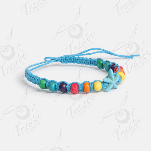 Pulsera estrella tejida de hilo turquesa