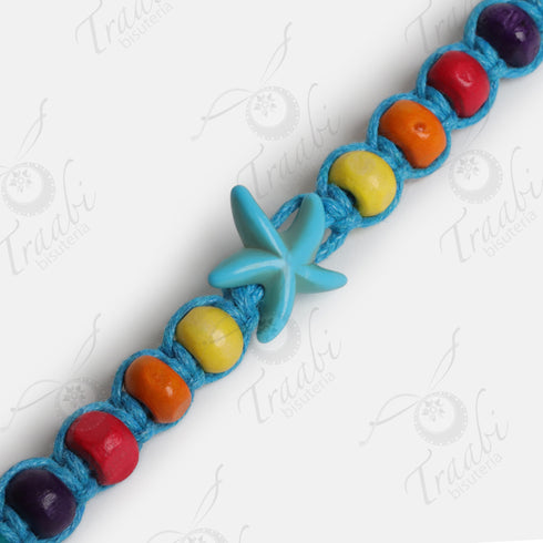 Pulsera estrella tejida de hilo turquesa