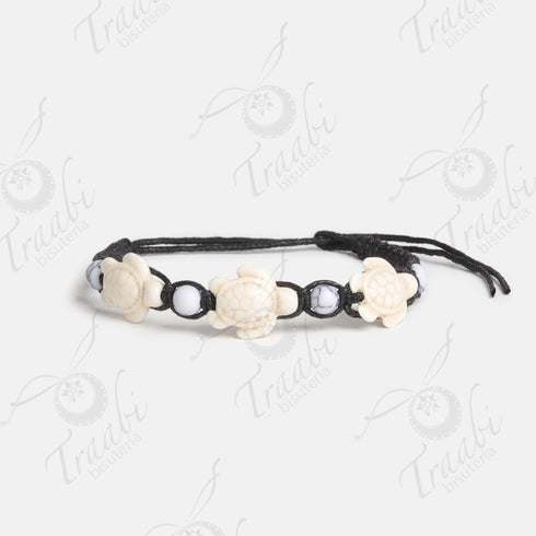Pulsera tortuga tejida de hilo negra