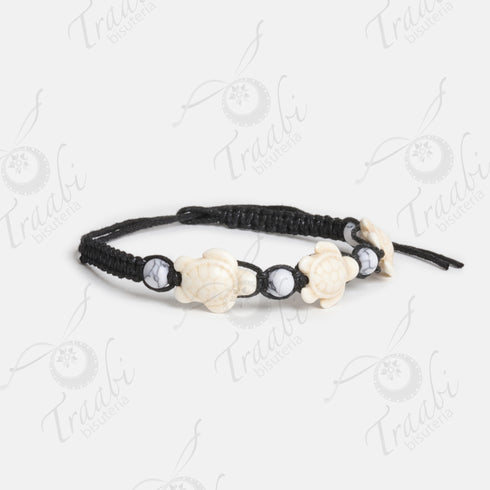 Pulsera tortuga tejida de hilo negra