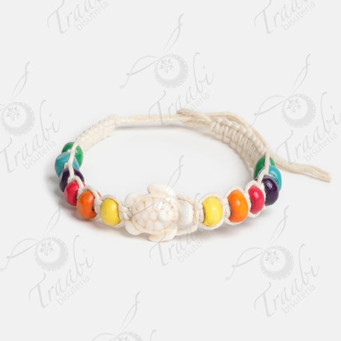 Pulsera tortuga tejida de hilo blanca
