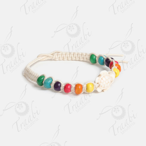 Pulsera tortuga tejida de hilo blanca