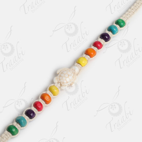 Pulsera tortuga tejida de hilo blanca